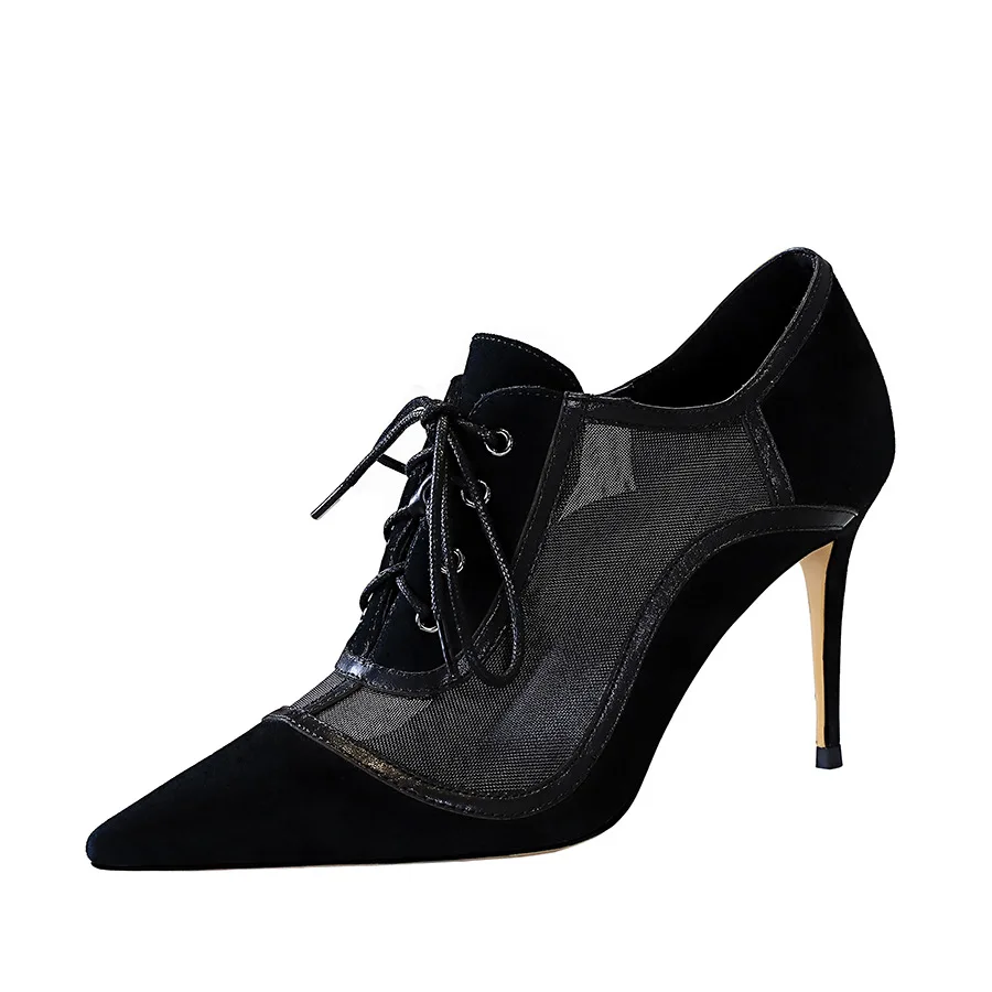 PROD 1005001415347031 BIGTREE Sexy Women Boots Slim Nightclub High Heel
Suede Pointed Mesh Hollow Lace-up Deep Mouth Office Womens Shoes Newest
Mujer