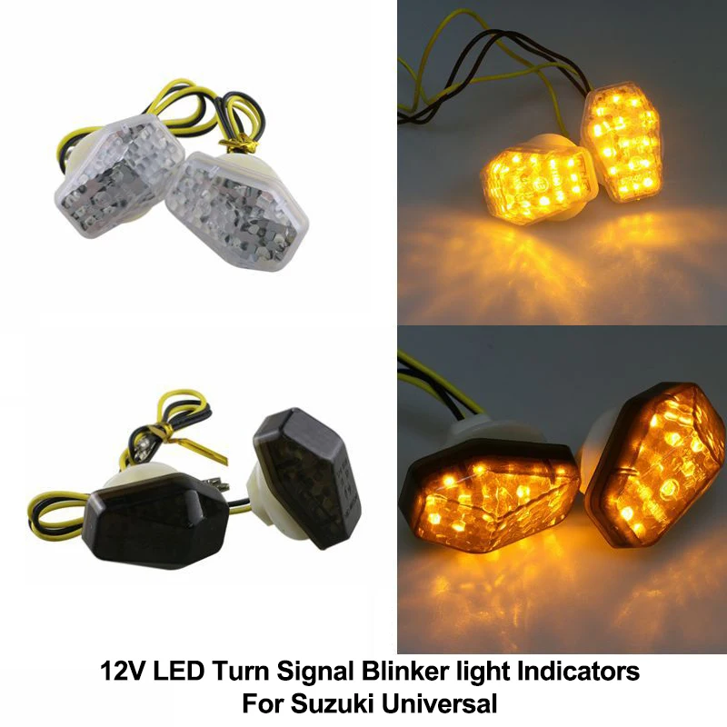 

For Suzuki 12V Motorcycle LED Front/Rear Turn Signal Blinker light Indicators Universal Bright Yellow Lamp Bike Left+Right/Set