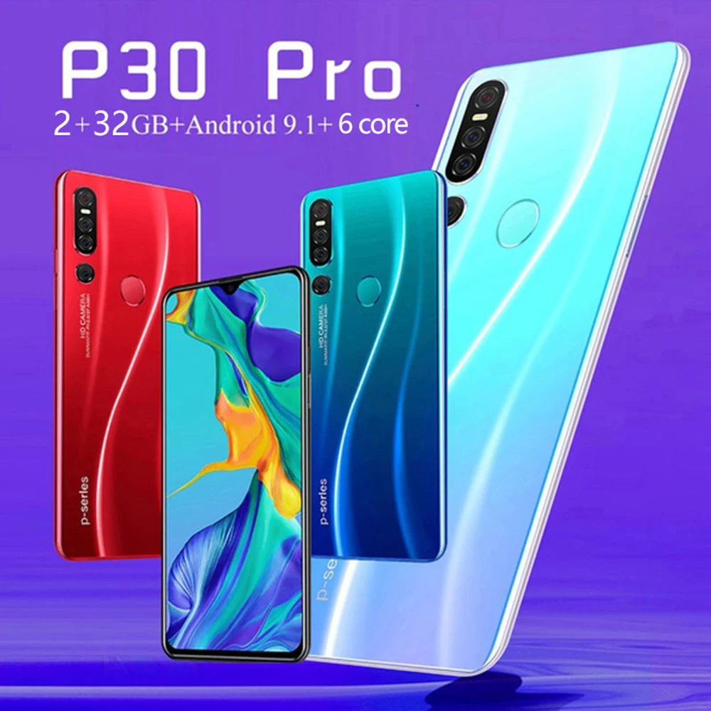SOYES P30 Pro Mobile Phone Android9.0 RAM 2GB 32GB ROM Smart Unlock Face ID 6.3inch 2 SIM Cards Waterdrop Screen Cellphone