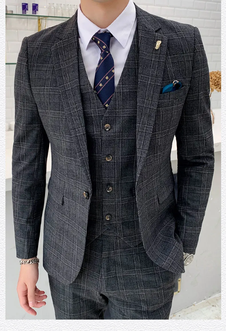Деловые мужские костюмы хаки мужские костюмы 3 шт Terno Masculino Slim Fit Свадебные костюмы для мужчин с брюками платье для офиса