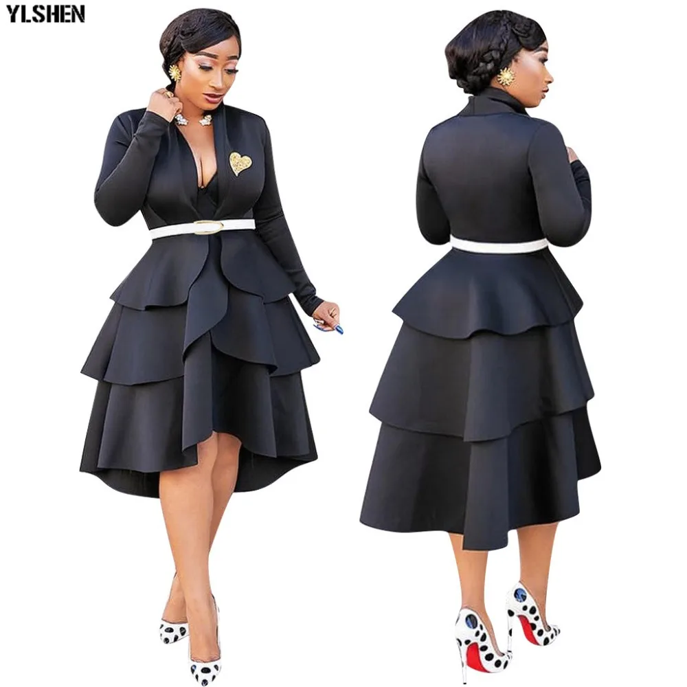 Black Red African Dresses for Women Solid Africa Dress African Clothes Fashion Falbala Evening Dress Robe Africaine Femme 2019 08