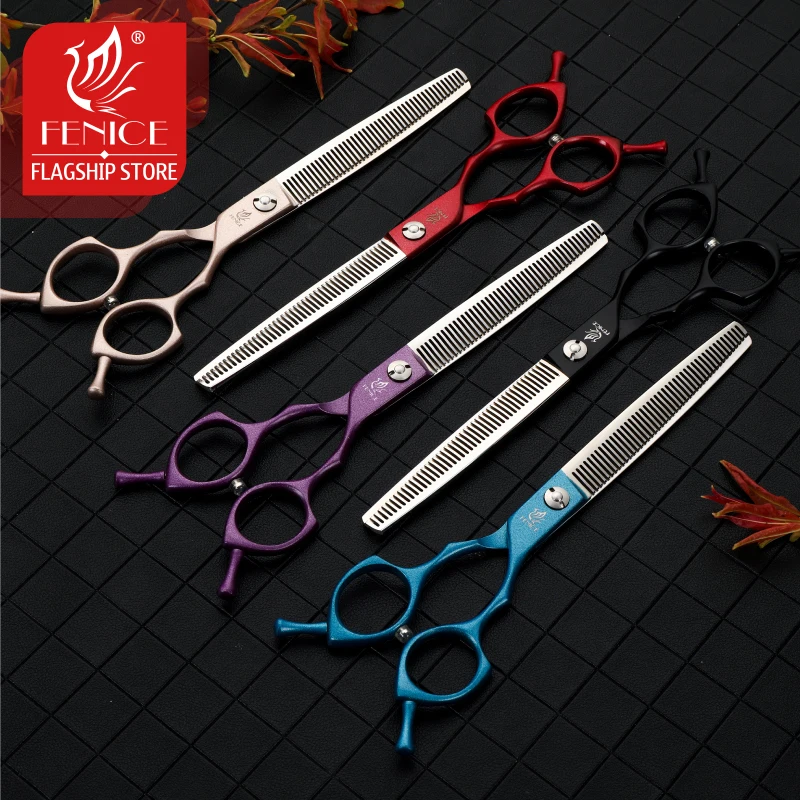 Fenice 6.5/7.0 inch Professional Dog Grooming Thinning Scissors Colorful Pet Shears for Dogs Red/Champagne/Blue/Black/Purple