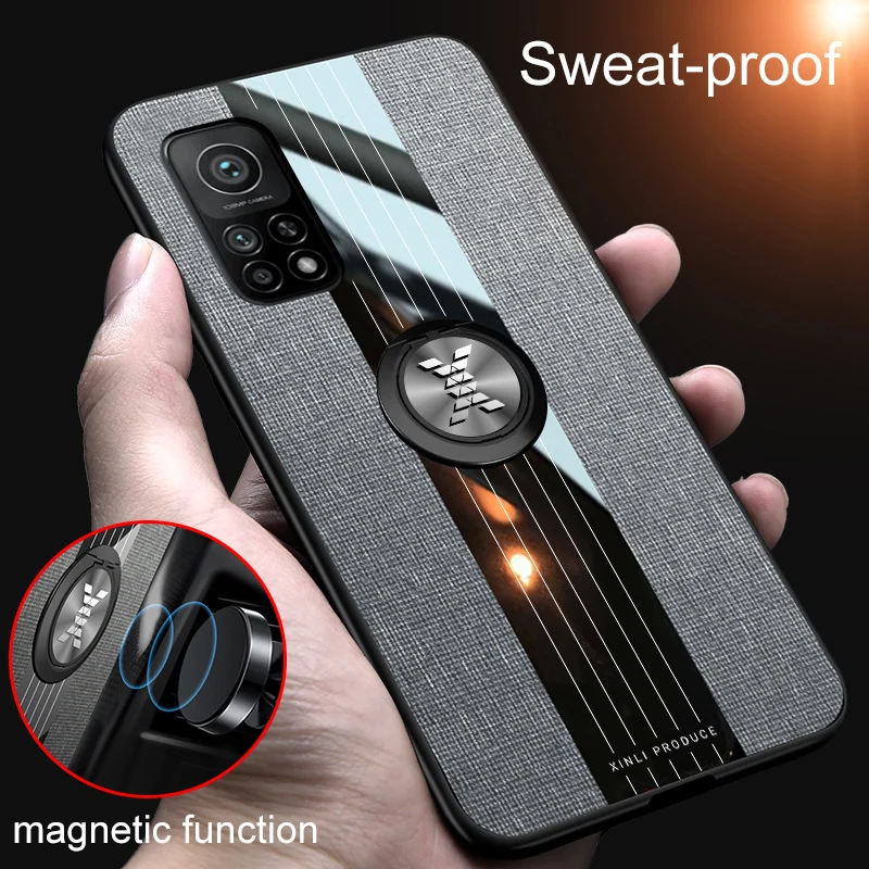 Чехол для Xiaomi Mi 10T Pro Lite роскошный холщовый чехол с кольцом Xiao mi защитой от пота