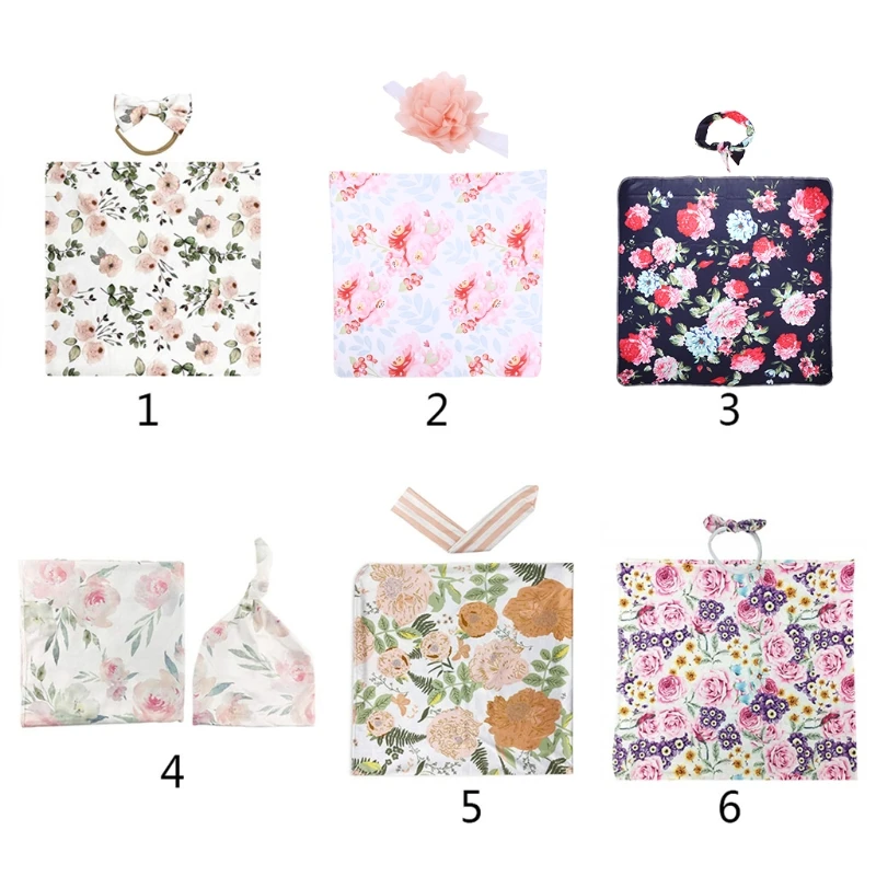 2 Pcs Newborn Floral Swaddle Wrap+ Headband Set Baby Cotton Receiving Blanket Dropshipping | Мать и ребенок