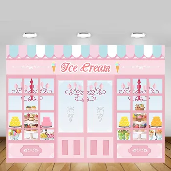 

Mehofond Ice Cream Shop Backdrop Pink Store Girl Baby Shower Birthday Photography Background Decor Photo Studio Photocall Props