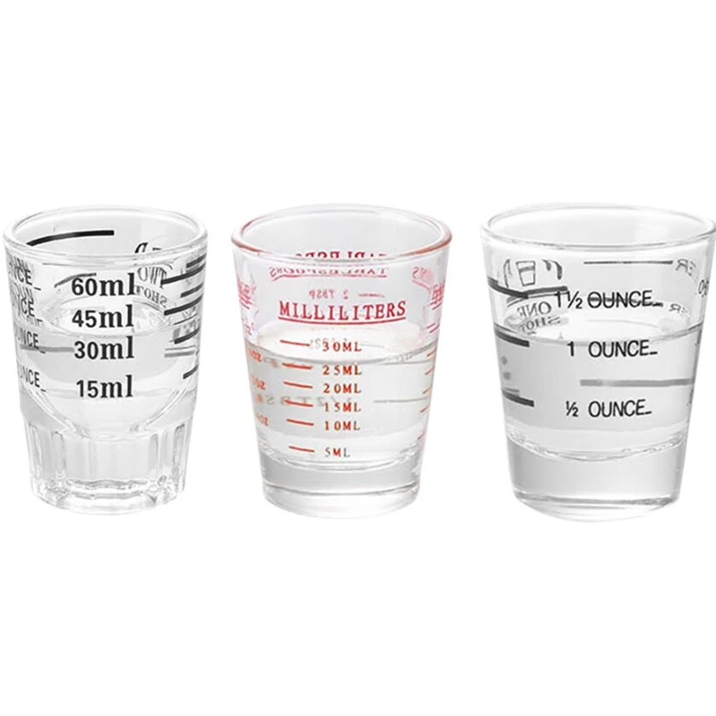 

HOMETREE 30/60ML Bartender Glass Cup Graduated Cup For Milk Tea, Coffee Bartender, Kitchen Bar Glass Measuring Cups HNS56