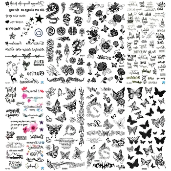 

5pcs / Lot Feather Hand Tattoo Letter Tatoo Temporaire Femme Note Sticker Butterfly Temporales Mujer Gun Temporary Skull Homme