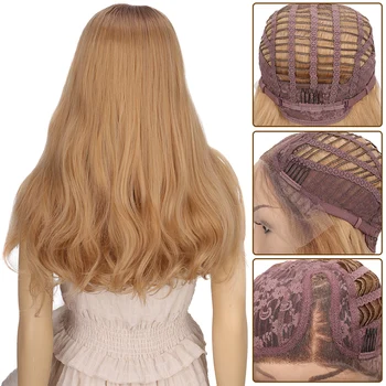 

Allaosify 20 Inches Blonde Lace Front Wigs Brazilian Curly Synthetic Hair Lace Front Wigs With Natural Hairline