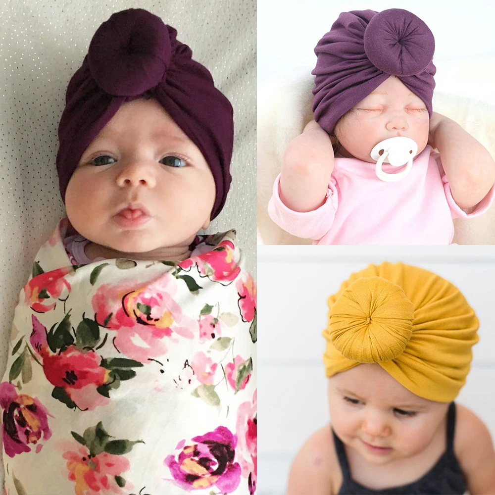 Gorra de algodón para bebé recién nacido,turbante con lazo 