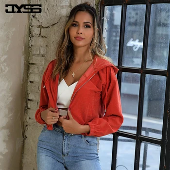 

JYSS streetwear autumn orange short corduroy coats women kurtka damska zipper coats hooded women outwear corduroy coat 30025
