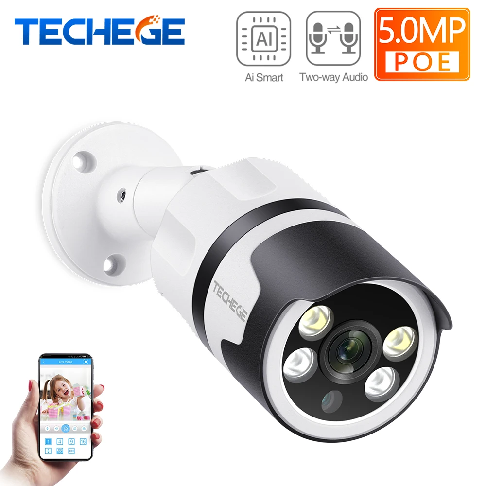 

Techege 5MP H.265 Two-way Audio Security IP Camera POE ONVIF Outdoor Waterproof IP66 CCTV Camera Video Surveillance for POE NVR