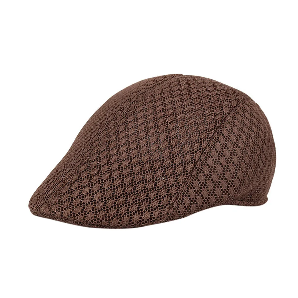New Men's Golf Hat Breathable Mesh Newsboy Hats Casual Beret Caps Berets Caps for Men Casual Peaked Hat Visors Casquette Hats - Цвет: Coffee