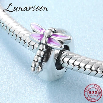 

Hot Pink Beautiful Dragonfly Charms Stopper spacer Beads 925 Sterling Silver Fit Original Pandora Charm Bracelet Jewelry Making