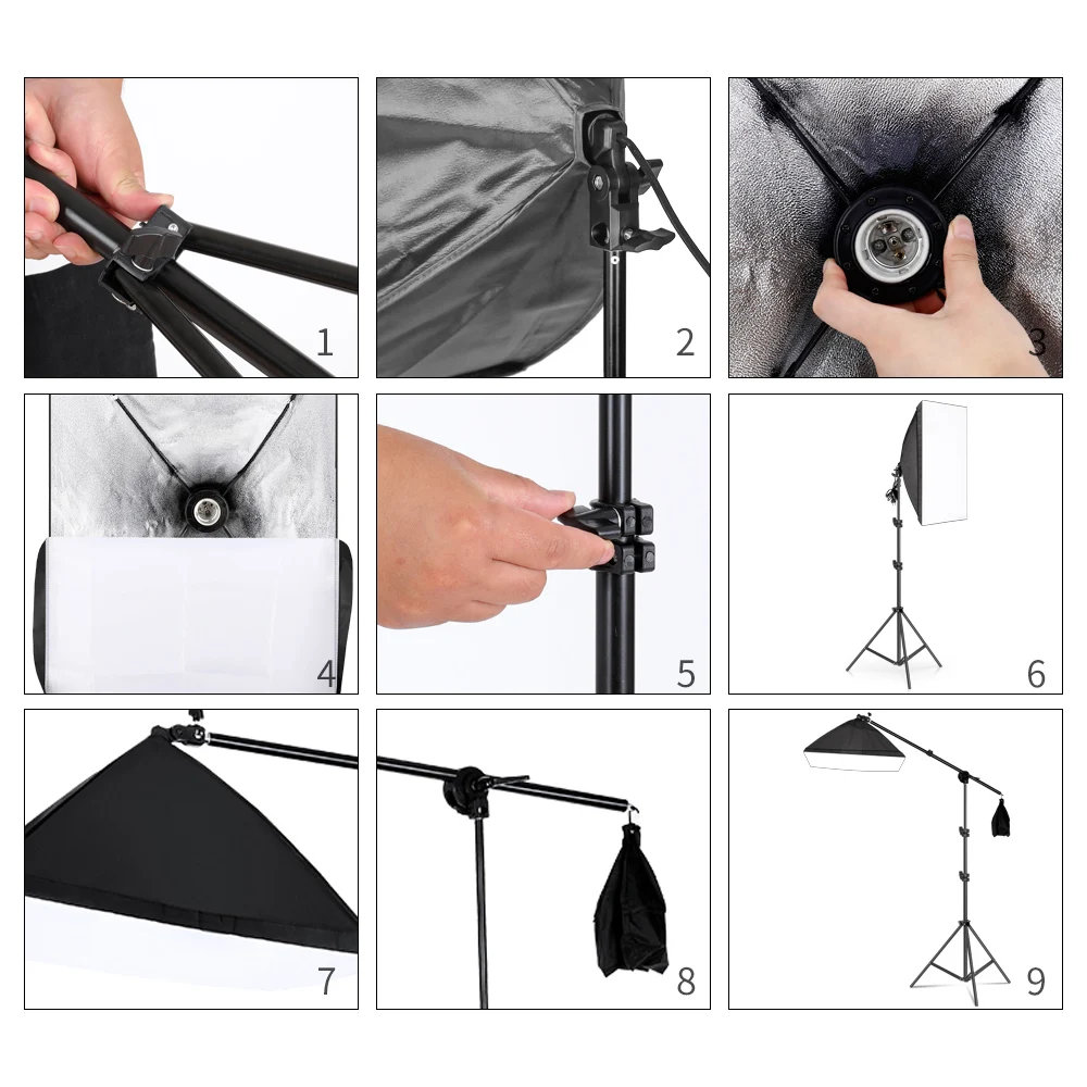 Professional Photography Photo Studio Softbox With E27 Socket Light Lighting Kit With 3Pcs Soft BoxLED BlubTripod Stand