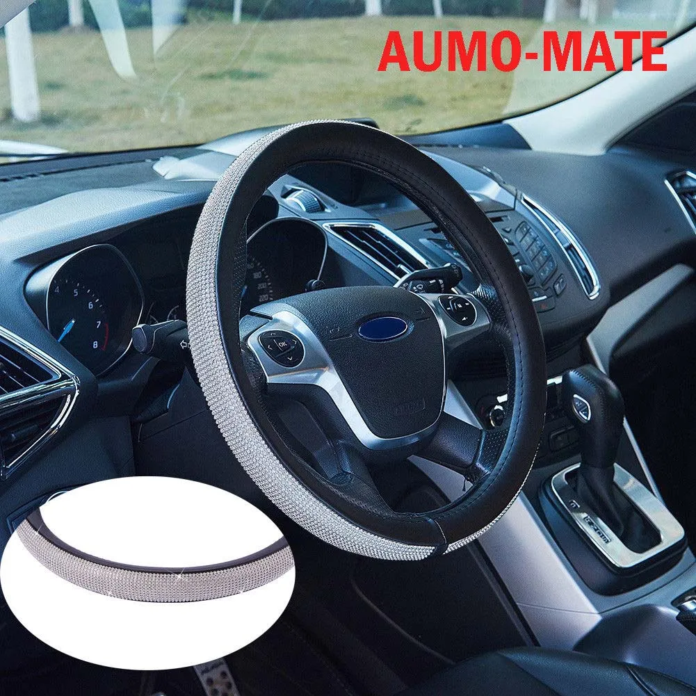 Сверкающий кристалл крышка рулевого колеса автомобиля мягкая кожа с красивые кристаллы крутые авто аксессуары