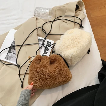 

Fashion Soft Crossbody Bags for Women Girl Plush Drawstring Shoulder Messenger Mini Small Handbags Money Purse Pouch