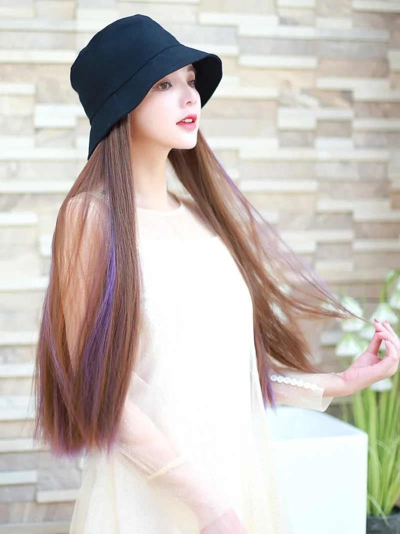 

bucket hat periwig madam hat periwig an organic whole autumn and winter simulation fashion cyber celebrity straight hair