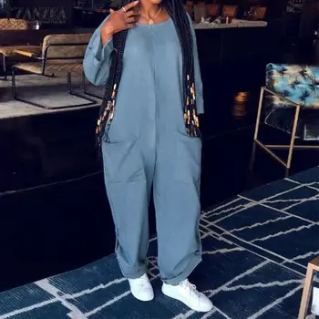 

Vintage Autumn Overalls Women's Jumpsuits ZANZEA 2020 Casual Long Sleeve Playsuits Female O Neck Rompers Plus Size Trousers 5XL