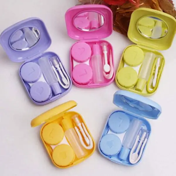 

New Contact lens case contact lens box container pocket plastic Portable Cute Contact Lens Case Care box with mirror