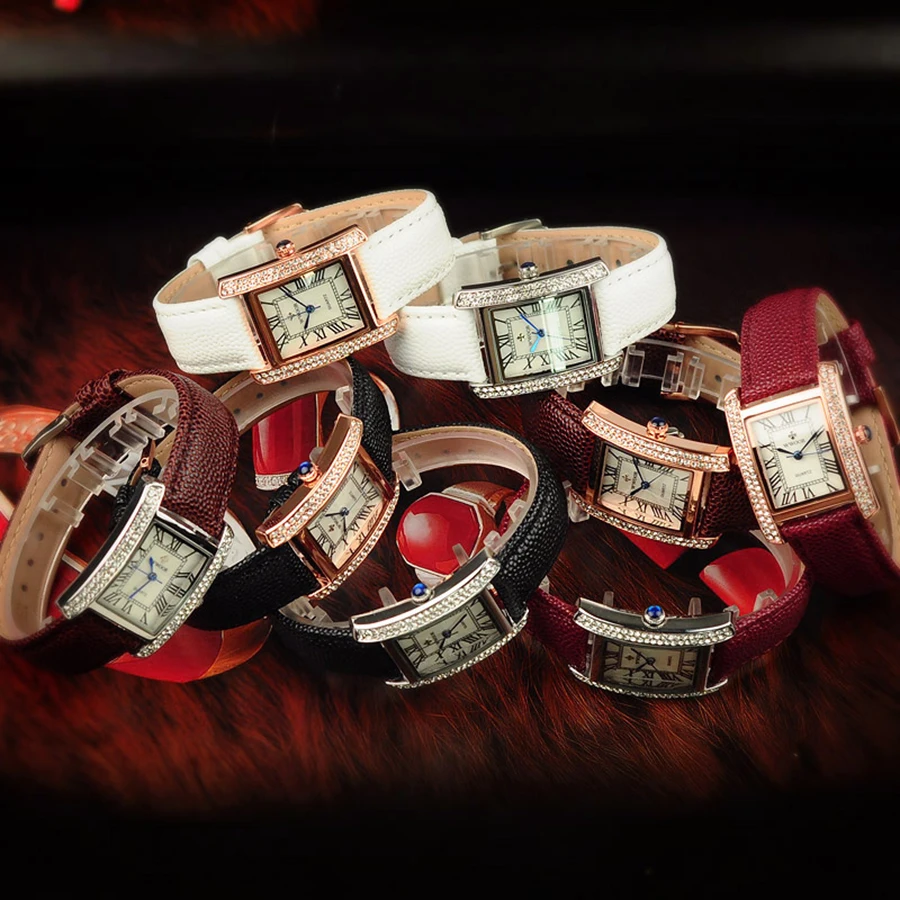 WWOOR новые белые квадратные часы с кристаллами женские водонепроницаемые часы из натуральной кожи женские повседневные модные часы аналоговый дисплей подарок