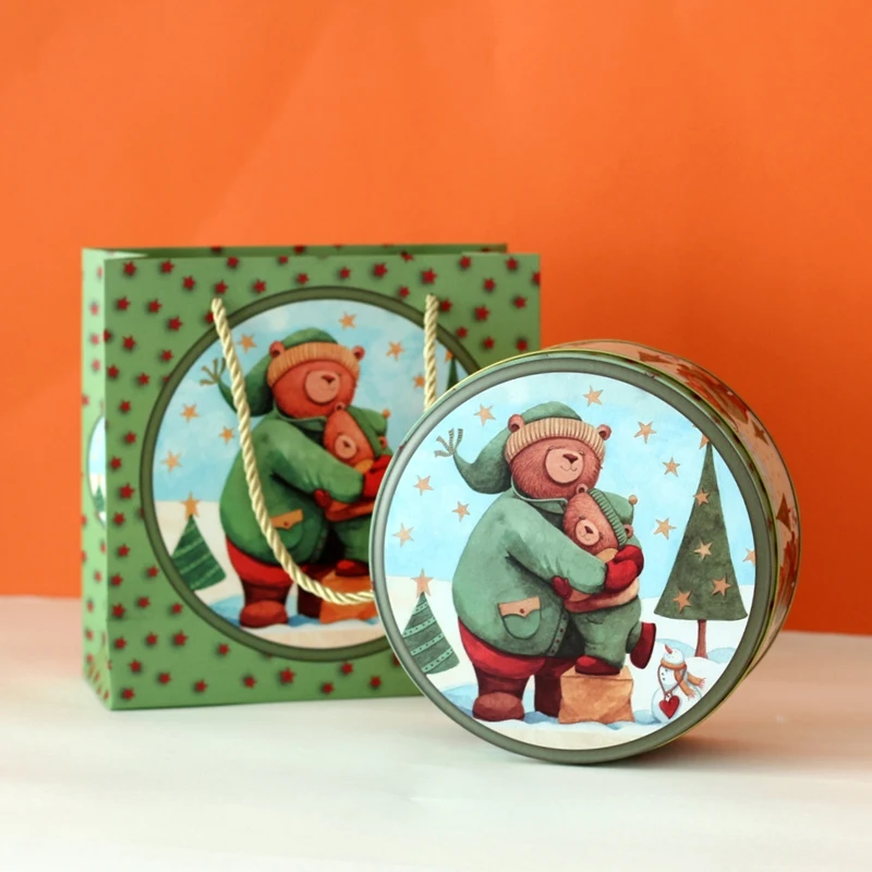 star bear box Зимняя жестяная круглая железная коробка для выпечки печенья конфет подарочные коробки вечерние принадлежности для печенья украшения коробки для упаковки подарков - Цвет: star bear box
