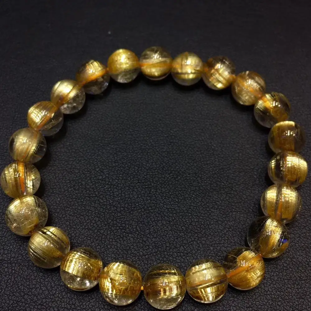 

Natural Gold Rutilated Quartz Crystal Woman Man Bracelet 8.5mm Gemstone Clear Round Beads Wealthy Stone Certificate AAAAA