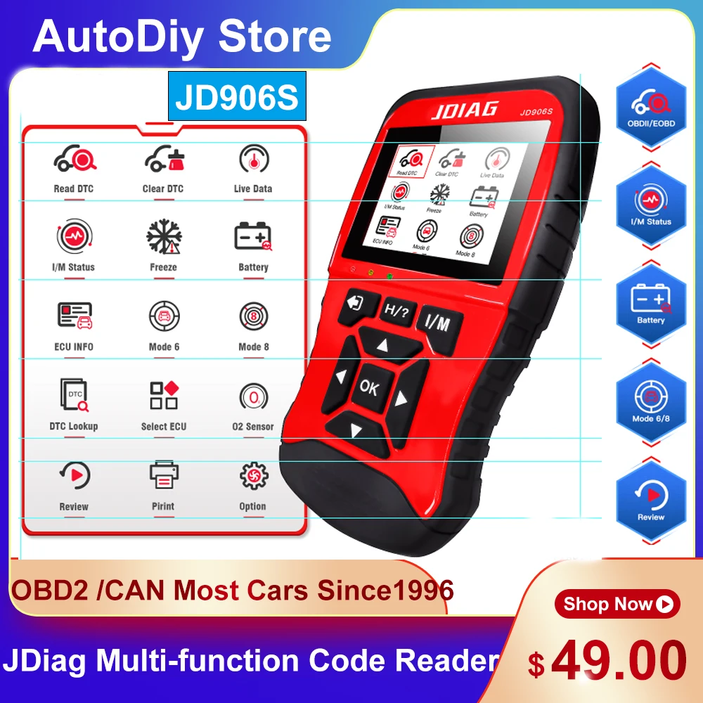 Jdiag jd906s muti-função leitor de código obd2 ferramentas diagnósticas varredor do carro ler erro/falhas testador de bateria para todo o sistema windows
