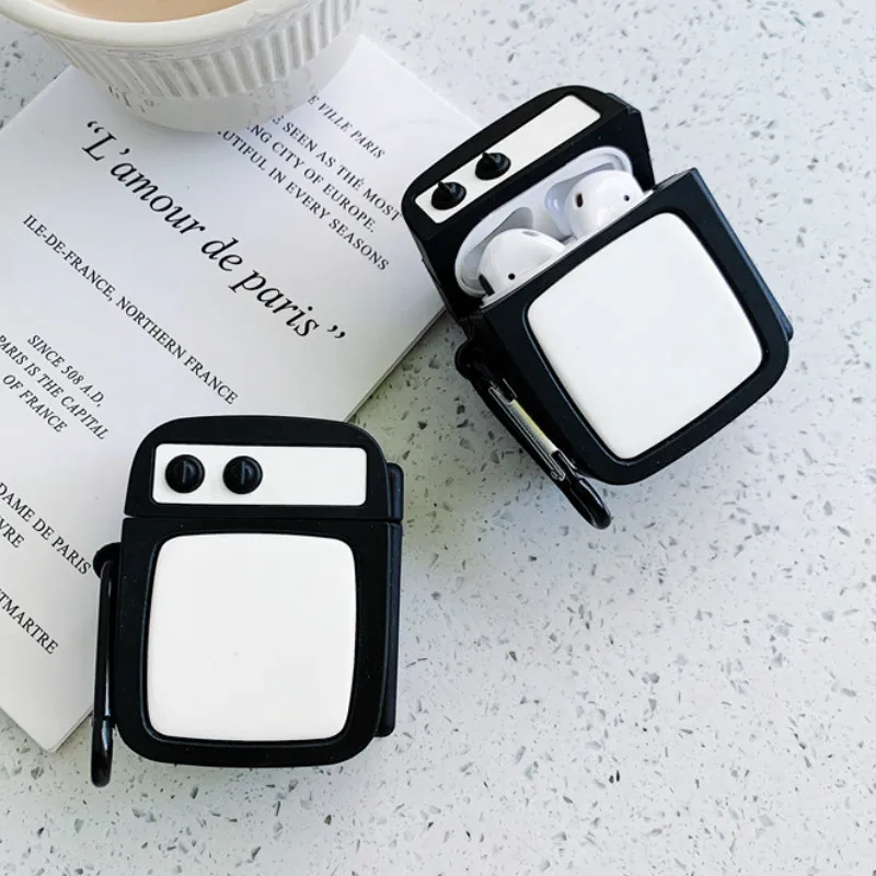 

Bluetooth Earphone Case for Airpods 2 Cute Protective Cover for Airpods Accessories with Keychain Stereoscopic Design Retro Tv