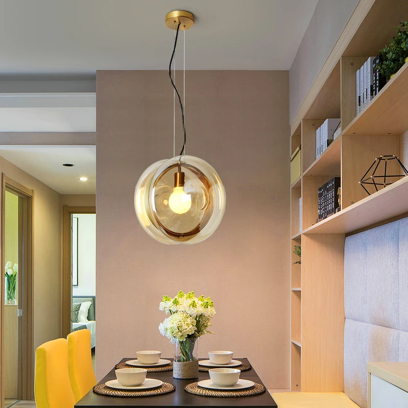 

Nordic Colorful Glass Ball Pendant Lights Creative Personality Designer Suspension Luminaire Bedroom Cafe Kitchen Home Deco Lamp