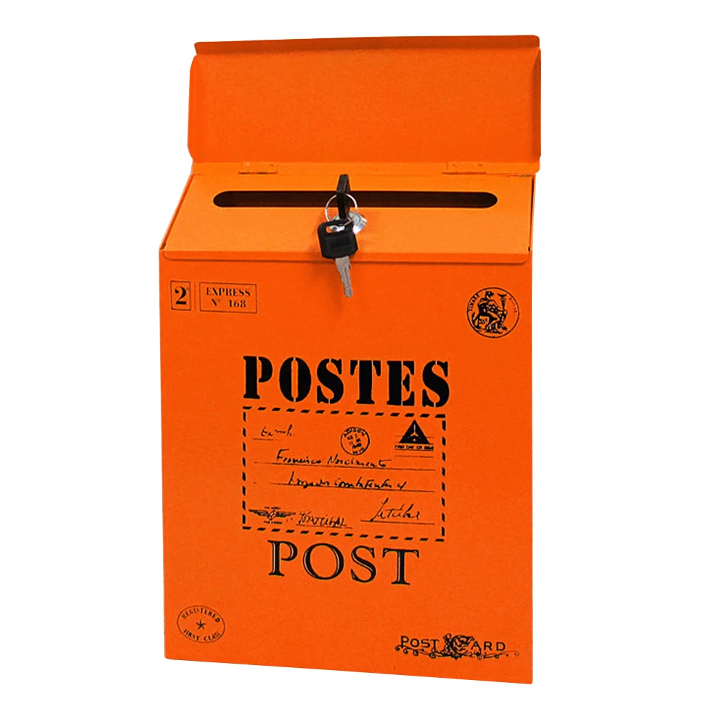 Почтовый ящик с замком винтажные двора прочные украшения почтовая краска домашнего декора настенное крепление железная буквенная коробка газета красочные - Цвет: Оранжевый