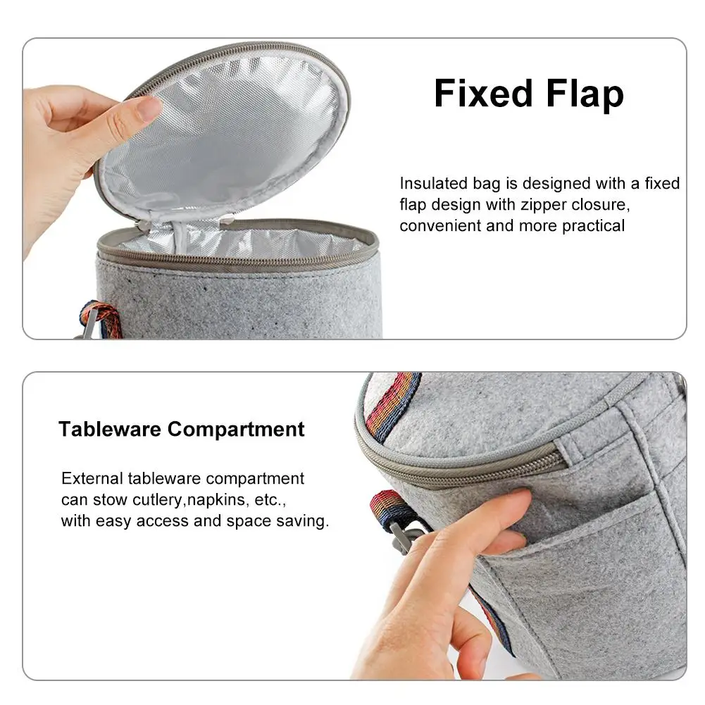 Felt Cloth Insulation Bags Lunch Box Bags Handbags Students Round Foil Tote Storage Bag