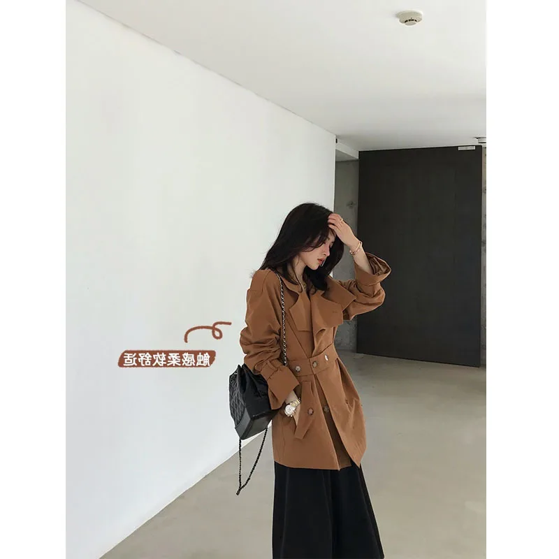 

Online Celebrity-2019 New Style Autumn Clothing Mid-length Retro Double Breasted Elegant Slimming Stand Collar Coat Trench Coat