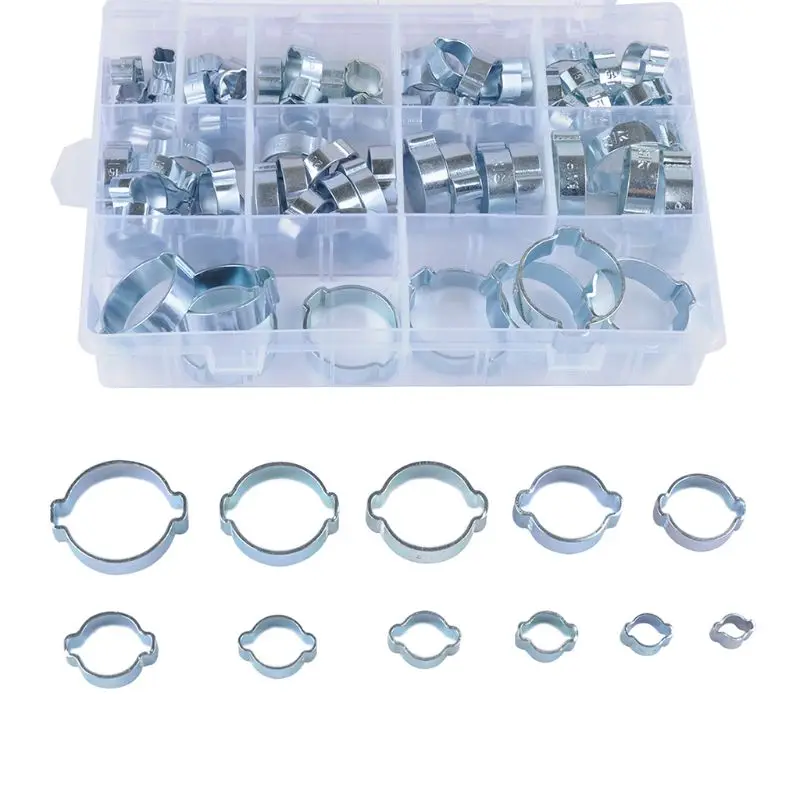 

Double Ear Hose Clips Water Fuel Air Clamps for 5-7MM Zinc Plated Assortment Box Y5GA