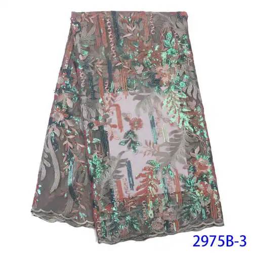Высококачественная кружевная ткань с блестками, африканская ткань с вышивкой, французская Тюлевая сетчатая кружевная ткань для невесты, материал XZ2975B - Цвет: 2975B- 3