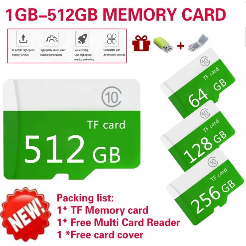 

128GB-512GB CLASS 10 Micro SD Card Phone Camera Memory Cards With Card Reader And Case