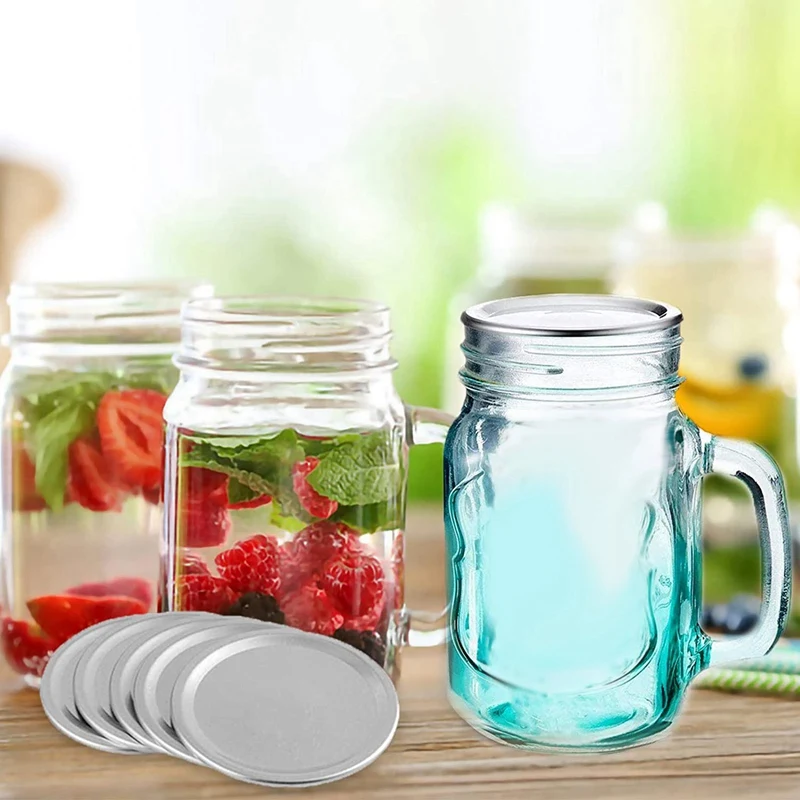 100 Pcs Wide Mouth 86 MM Jar Canning Lids, Reusable Leak Proof Split-Type Silver Lids with Silicone Seals Rings 4