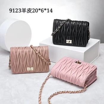 

free shipping the new style summer genuine leather sheepskin women one shoulder bag crossbody mini cute pleated bag 3 color