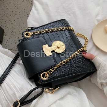 

Elegant Female Crocodile Pattern Tote Bag 2020 New High Quality PU Leather Women's Designer Handbag Chain Shoulder Messenger Bag