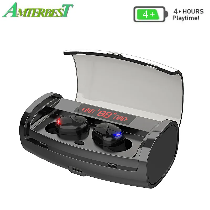 

AMTERBEST M18 Wireless Bluetooth 5.0 Earphone Stereo Sport Headphone HIFI Earbuds Headset with 2600mAh Power Bank for Smartphone