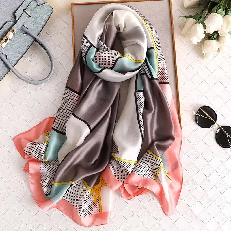 Роскошный брендовый женский шарф, летние шелковые шарфы, шали, женские накидки, мягкая пашимина, женская дизайнерская накидка для пляжа, бандана - Цвет: 49