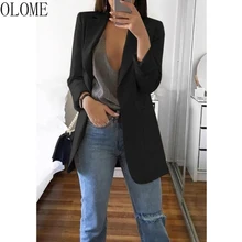 OLOME Chaqueta larga para mujer, traje de negocios para primavera y otoño, prendas de vestir, abrigos ajustados, chaqueta de trabajo para oficina, 2021