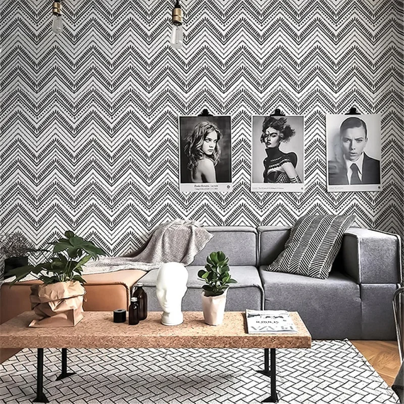

Modern Circle Oval Stripe Peel and Stick Wallpaper Black White Vinyl Self Adhesive Decorative 17.7\x 19.6ft