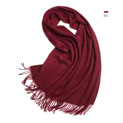 Wine Red 6А класс кешемер шарф для дам Зима пашмины кисточки длинная теплая шаль накидка Echarpe сплошной цвет унисекс мужские шарфы - Цвет: Wine Red