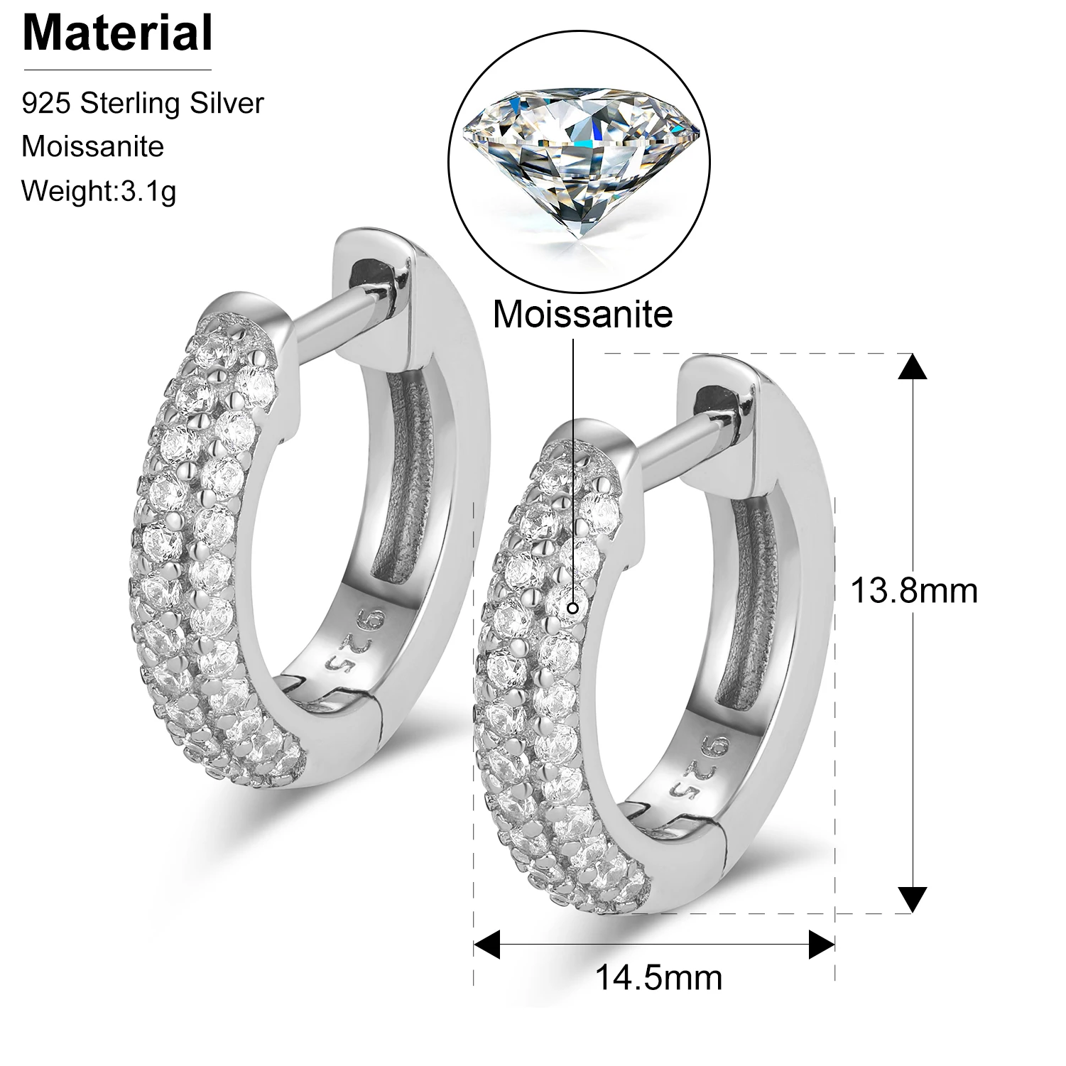 S925 D Color VVS1 Moissanite Earring For Women Men Unisex Sparkling Wedding Party Hip Hop Fine Jewelry Top Quality Dropshipping