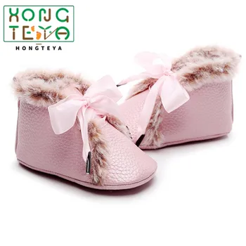 

2020 Baby Boots Winter Anti-slip Velvet Warm First Walkers Newborn Girls Boys soft Soled Booties Toddler Bowknot Lace-up Shoes