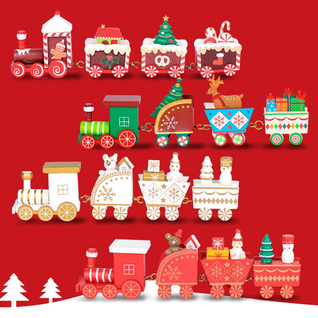 New Christmas Train Painted Wood Christmas Decoration for Home with Santa/bear Xmas kid toys gift ornament navidad new year Gift