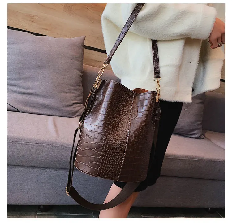 Крокодиловая женская сумка через плечо, женская сумка-мешок из искусственной кожи, большая сумка-мессенджер с карманом на молнии, модная женская сумка