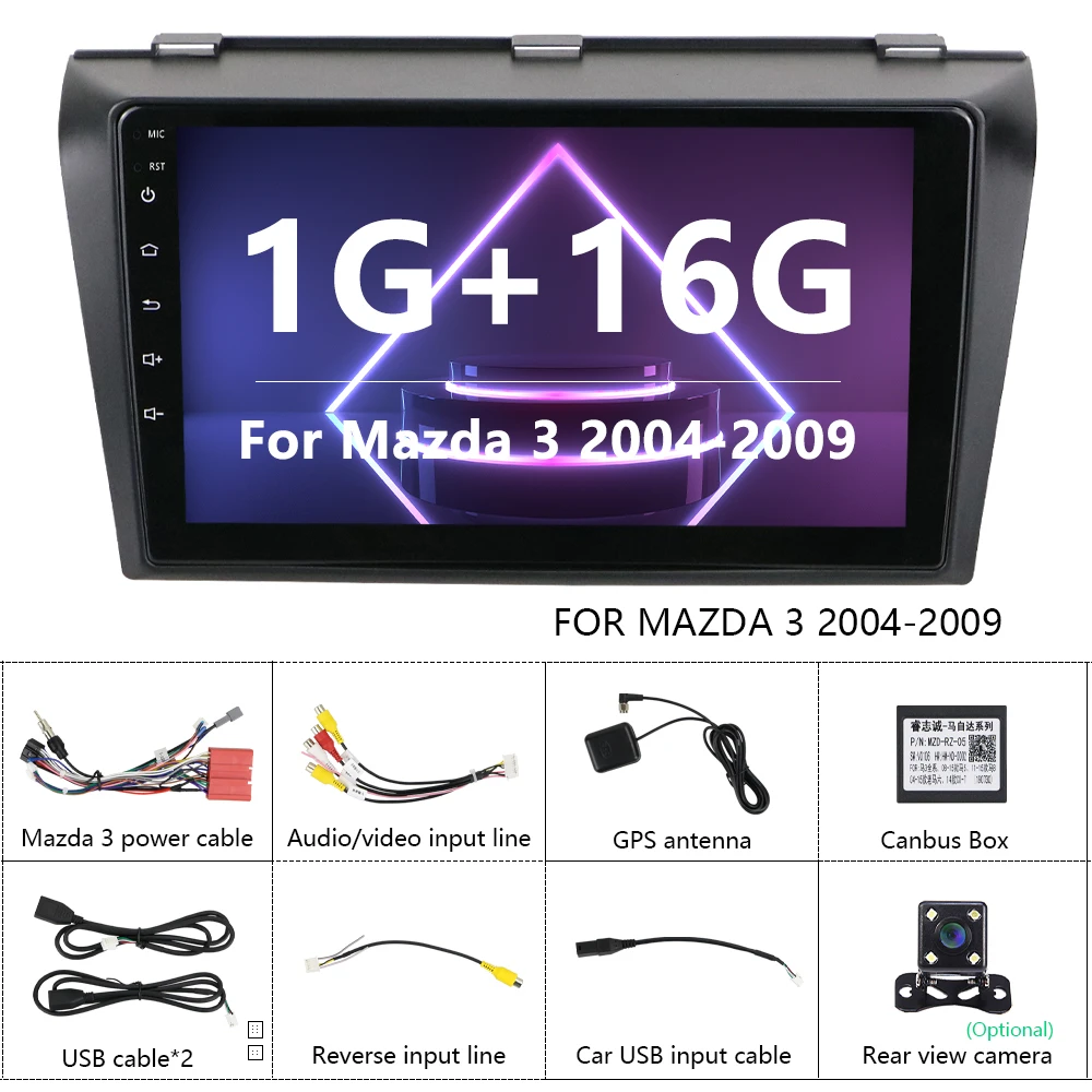 Camecho 2din автомобильный мультимедийный MP5 плеер Android 8,1 автомобильный DVD gps Радио стерео 1G 16G Автомобильный аудио Радио стерео для Mazda 3 2004-2009 - Цвет: with 4 led camera