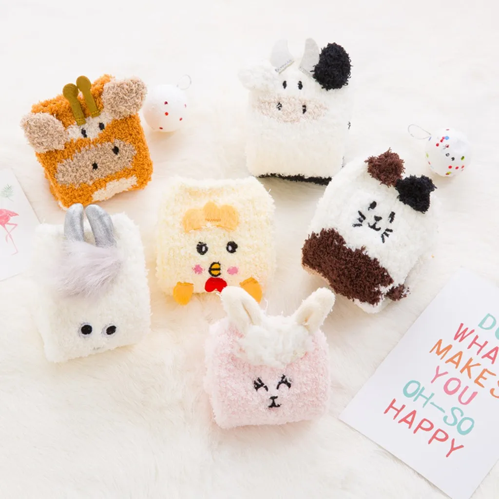 MIARHB, женские носки, хлопковые, зимние, Харадзюку, женские, модные, милые, животные, коралловые, уплотненные, пушистые, средние, короткие носки, носки-Тапочки