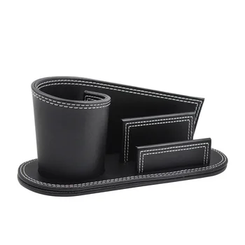 

Pen Holder Pencil PU Leather Fashion Home School Office Desk Ornament Stationery Business Card Multifunction Container Gift